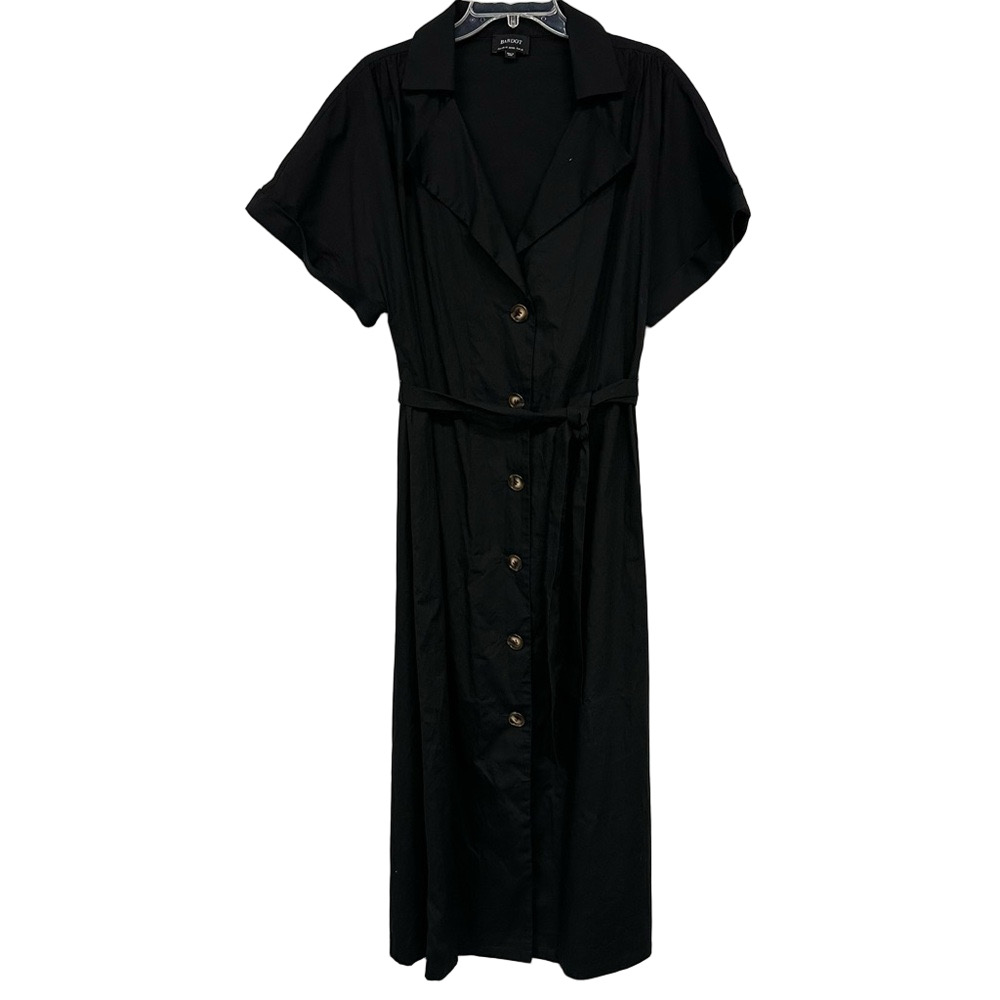 Bardot cotton belted shirt dress Size 10Tall short sleeve Vneck button front